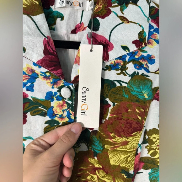 SunnyGirl Mod Floral Button Collared Fit & Flare Dress Linen Blend Size X-Large - Picture 6 of 11